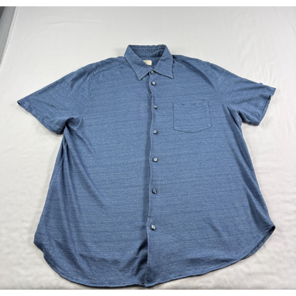 100% Capri Shirt Mens 2XL Blue Linen Button Up Slim Stretch Casual Camp